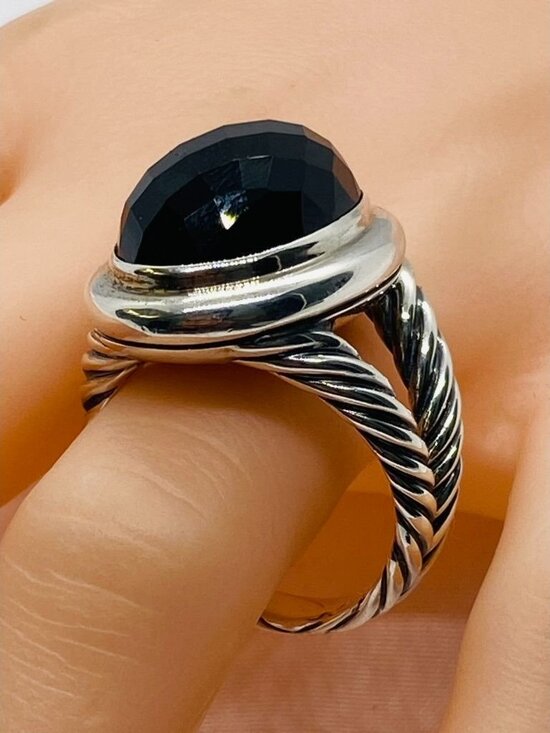 David Yurman Albion Onyx Sterling Silver 925 Oval Ring Size 8 - Picture 1 of 13